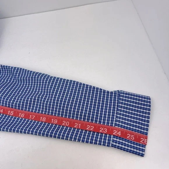 BEN SHERMAN, LONG SLEEVES MEN’S SHIRT, “XL 16,” BLUE AND WHITE SMALL CHECKERED - Picture 11 of 16
